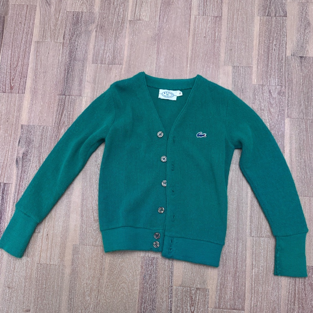 Kids Green Izod Lacoste Vintage Alligator Sweater Cardigan Green 🐊